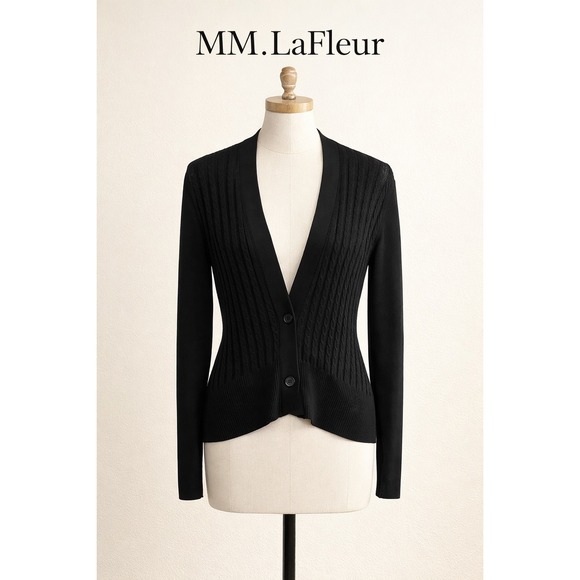 M.M.LaFleur Sweaters - MM LaFleur Cardigan Womens S Black Cable Knit V-Neck Button Italian Yarn Sweater